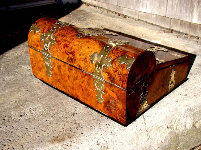 An English Victorian brass mounted burl walnut writing box circa 1870 — image 2